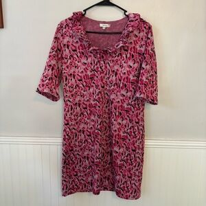 Tyler Boe Ruffle Neck 3/4 Length Sleeve Sweater Dress - Pink/Black - Size M